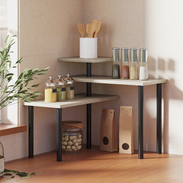 HOMCOM Scaffale da Cucina a 3 Livelli con 3 Ripiani Girevoli, Struttura in Metallo, 40x18x36.5 cm, Legno Naturale | Aosom Italy