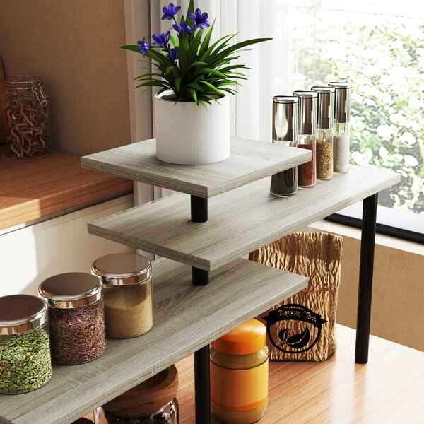 HOMCOM Scaffale da Cucina a 3 Livelli con 3 Ripiani Girevoli, Struttura in Metallo, 40x18x36.5 cm, Legno Naturale | Aosom Italy