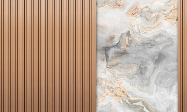 Carta da parati Doghe in legno con marmo, Carta da parati Design, u97426 : Uwalls.it