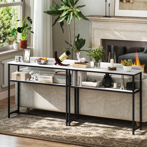 HOMCOM Console da Ingresso Stretta con Superficie Effetto Marmo Mensola Aperta e Struttura in Metallo 100x30x81 cm Bianco | Aosom Italy