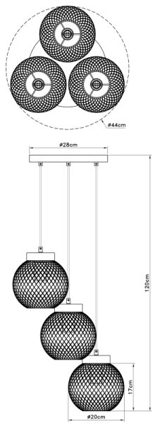 Globo 15663-3H - Lampadario su filo PABLO 3xE27/60W/230V