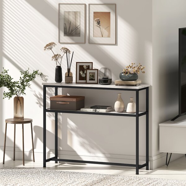 HOMCOM Console da Ingresso Stretta con Superficie Effetto Marmo Mensola Aperta e Struttura in Metallo 100x30x81 cm Bianco | Aosom Italy