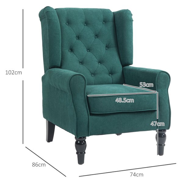 HOMCOM Poltrona per Salotto in Stile Francese con Seduta Imbottita e Cuscini, in Poliestere, 74x86x102 cm, Verde Scuro | Aosom Italy