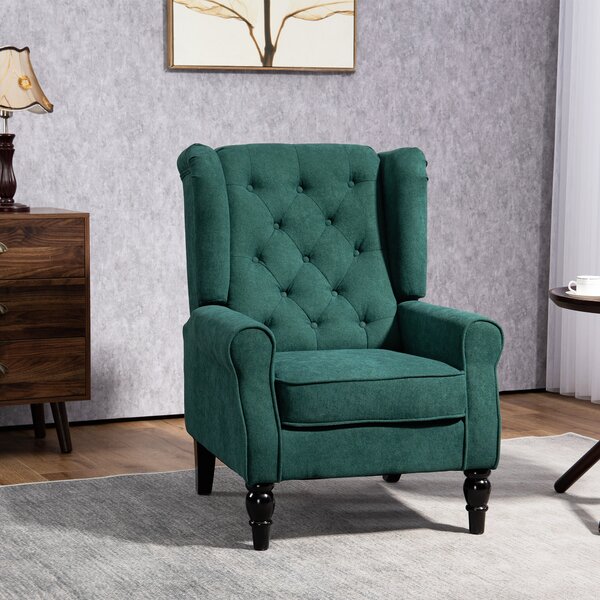 HOMCOM Poltrona per Salotto in Stile Francese con Seduta Imbottita e Cuscini, in Poliestere, 74x86x102 cm, Verde Scuro | Aosom Italy