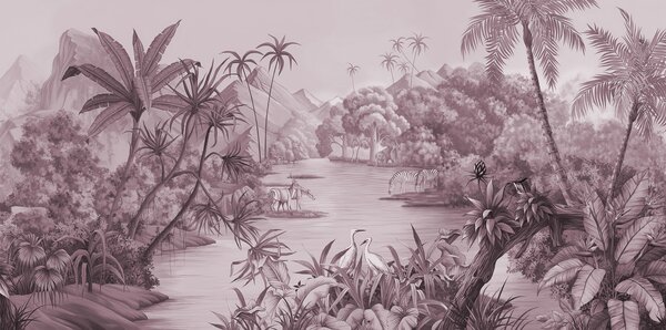 Carta da parati Tropici in bianco e nero con colori viola, Carta da parati Foresta, Carta da parati Giungla, u59040v3 : Uwalls.it
