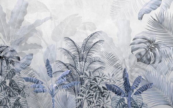 Carta da parati Palme di colore grigio in colori blu, Carta da parati Natura, u71284v1 : Uwalls.it