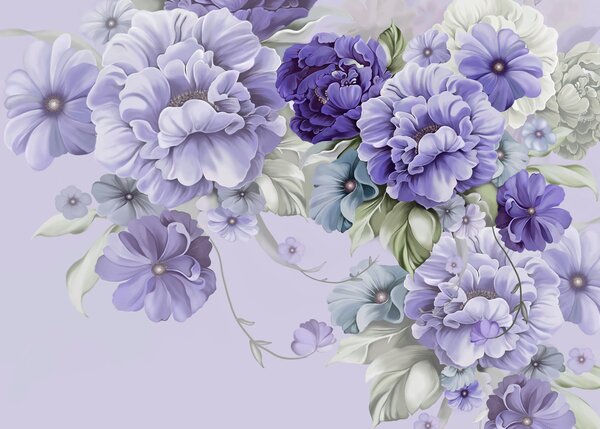 Carta da parati Delicati fiori blu nei colori del blu, Carta da parati 3D, Carta da parati Fiori 3D, u59900v2 : Uwalls.it