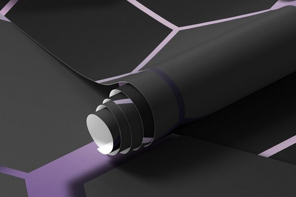 Carta da parati Esagoni neri con effetto 3d nei colori nero e viola, Carta da parati lastrazione, u79935v2 : Uwalls.it
