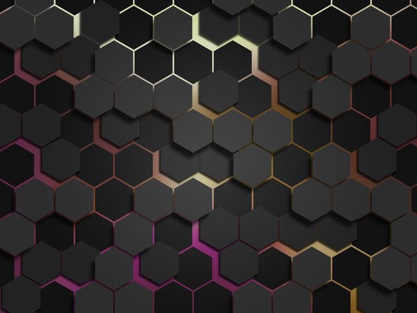Carta da parati Esagoni neri con effetto 3d nei colori nero e rosa, Carta da parati lastrazione, u79935v3 : Uwalls.it