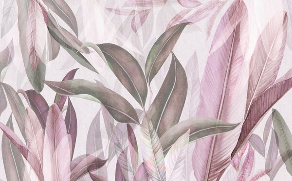 Carta da parati Foglie di palma verdi e rosa con colori viola, Carta da parati Foresta, Carta da parati Tropici della Foresta, u94302v3 : Uwalls.it