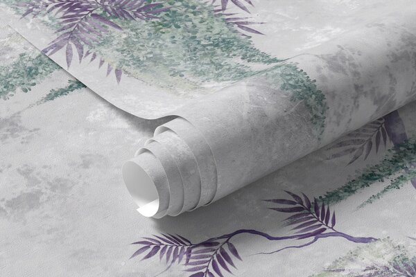 Carta da parati Rami grunge appesi di tendenza con fiori viola dai colori blu, Carta da parati Floreale, u73816v1 : Uwalls.it