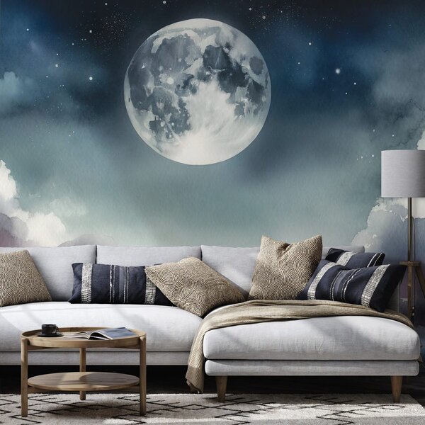 Carta da parati – Cielo notturno con luna e nuvole