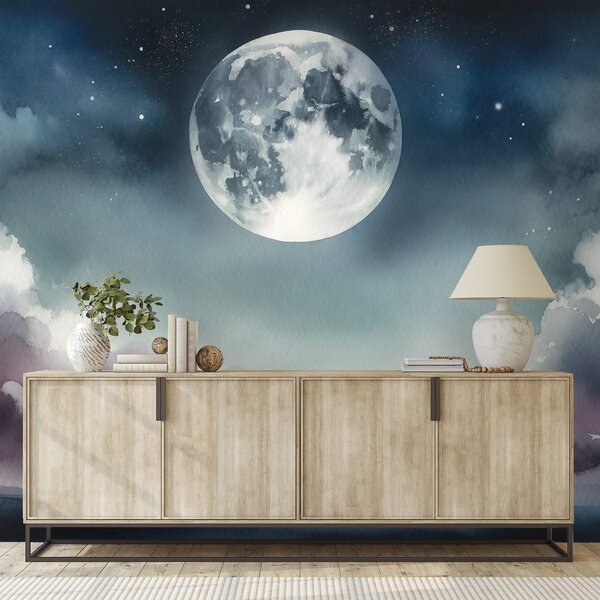 Carta da parati – Cielo notturno con luna e nuvole