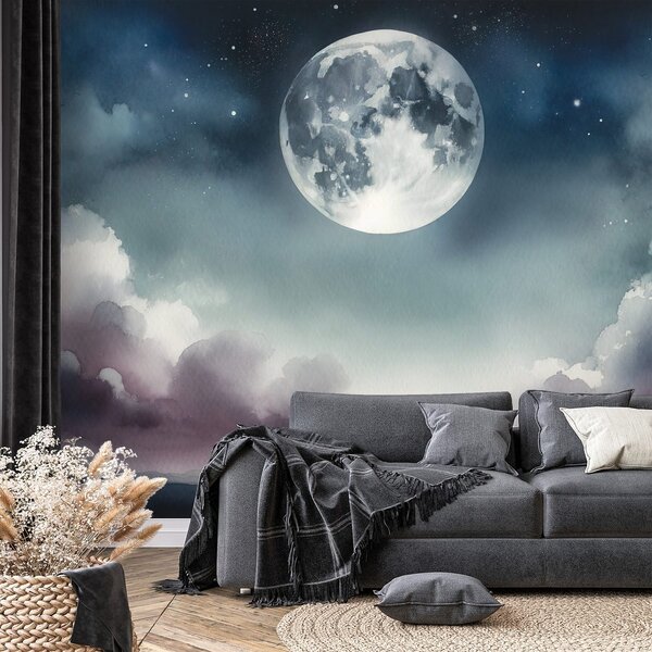 Carta da parati – Cielo notturno con luna e nuvole