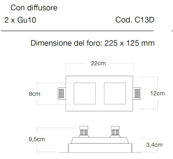 Faretto incasso lampadari bartalini asor d slim c13d gu10 led gesso plexiglas verniciabile - Lampadari Bartalini Gesso