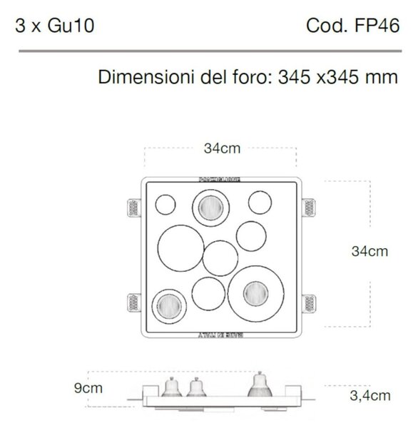 Faretto incasso lampadari bartalini enotswolley fp46 gu10 led gesso verniciabile - Lampadari Bartalini Gesso
