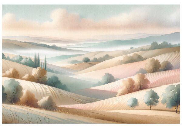 Carta da parati – Paesaggio pastello con dolci colline
