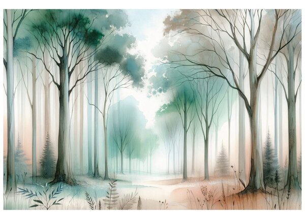 Carta da parati – Foresta ad acquerello nella nebbia