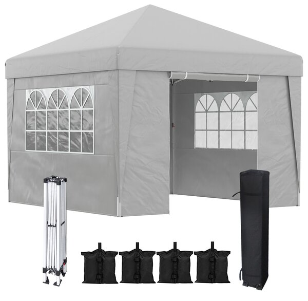 Outsunny Gazebo 3x3 m Pieghevole ad Altezza Regolabile con Finestrelle, in Acciaio e Tessuto Oxford Grigio Chiaro