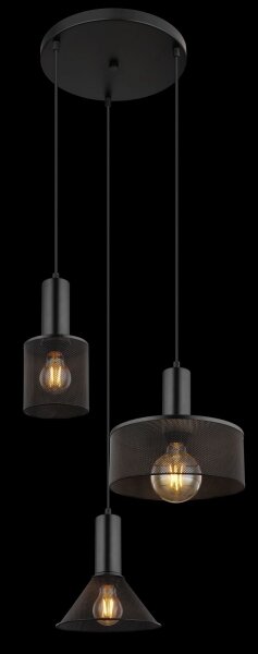 Globo 15648-3H - Lampadario a sospensione con filo JEDD 3xE27/60W/230V nero