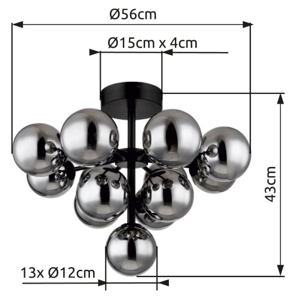 Globo 56143-13D - Lampadario a plafone GRAPPY 13xG9/5W/230V diametro 56 cm nero