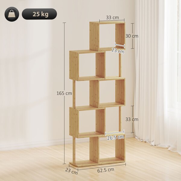 HOMCOM Libreria Moderna Asimmetrica a 5 Livelli in Bambù, 62.5 x 23 x 165 cm, Colore Legno Naturale | Aosom Italy