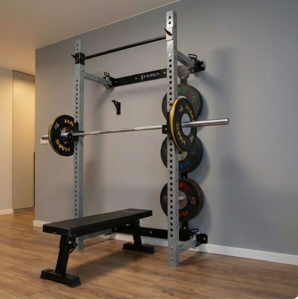 Gabbia fitness HMS con panca e porta dischi – robusta e completa