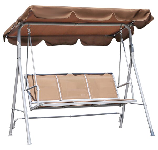 Outsunny Dondolo da Giardino a 3 Posti in Metallo, Tetto Parasole Rimovibile e Lavabile, Marrone e Argento, 171x108x154cm|Aosom