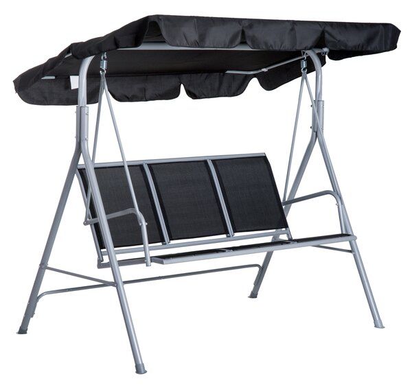 Outsunny Dondolo da Esterno 3 Posti con Tetto Parasole Rimovibile e Lavabile, Dondolo Giardino in Metallo, 171x108x154cm, Nero e Argento | Aosom Italy