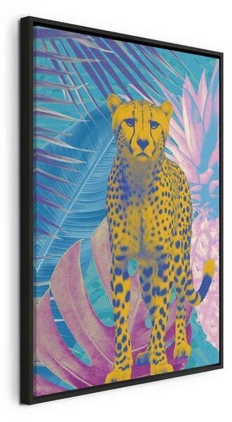 Quadro - Exotic Leopard - Colorful Portrait of a Cheetah Against Tropical Leaves