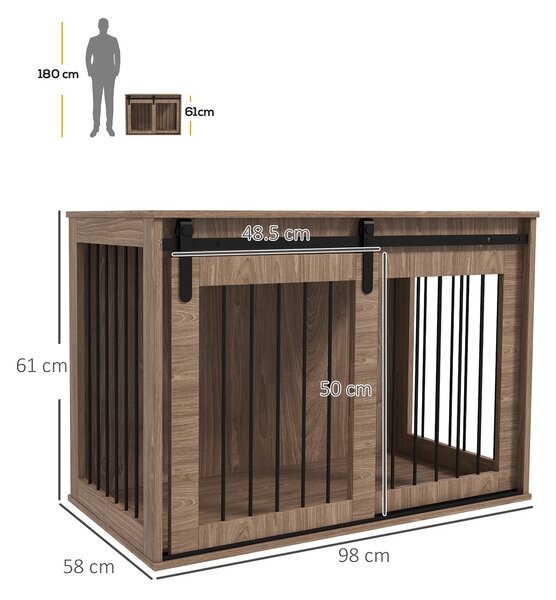 PawHut Casetta per Cani Grandi con Porta Scorrevole per Interno in Legno, 98x58x61cm, Marrone