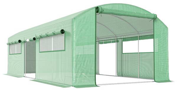 Outsunny Serra a Tunnel con 3 Porte Avvolgibili e 6 Finestrelle, in Acciaio Zincato e PE, 6x3x2 m, Verde