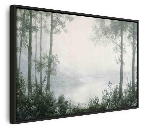 Quadro - Retro Landscape Grove Trees and Pond in Patinated Shades of Green