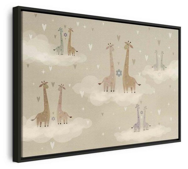 Quadro - Love - Colorful Giraffes Floating on Clouds Among Hearts and Stars