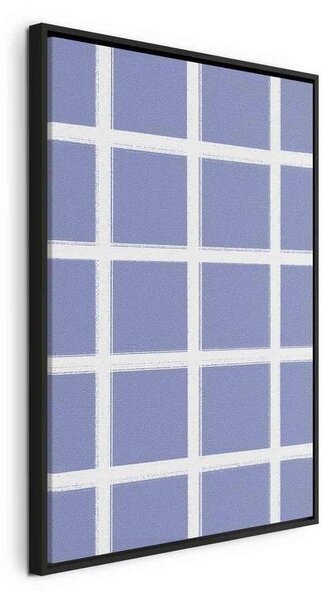 Quadro - Lines and Symmetry - Expressive White Grid on a Blue Background