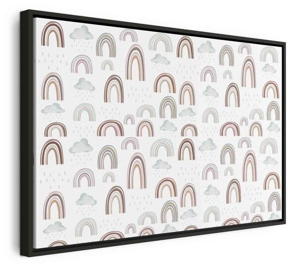 Quadro - Rainbows After the Storm - Rainbows of Various Sizes in Pastel Hues Among Rain Clouds in a Gray-Blue Shade