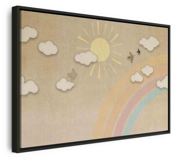 Quadro - Holiday Sky - Sunny Day with a Rainbow and Flying Birds