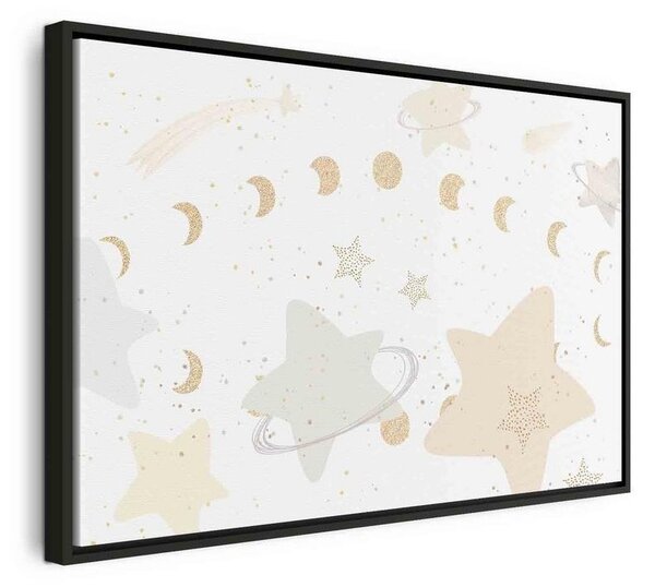 Quadro - Fairy-Tale Galaxy - Phases of the Moon in Yellow Tones Among Stars in Beige and Ash Colors with Stardust