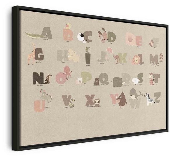Quadro - Alphabet at the Zoo - Joyful Animals and Their Names on a Beige Background