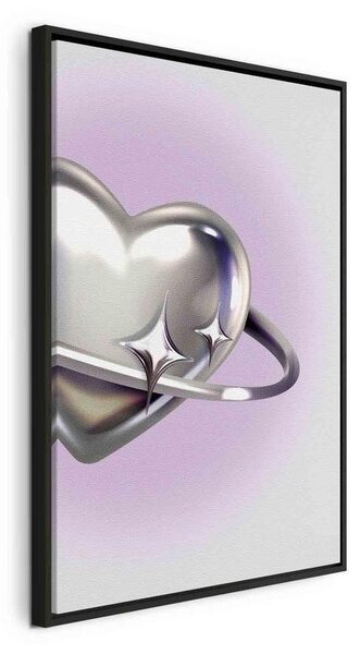 Quadro - Cosmic Heart - Silver Heart with a Ring on a Purple Background