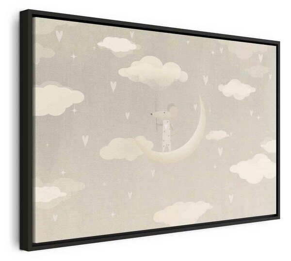 Quadro - Little Conqueror - A Mouse in Heart Pajamas on the Moon Among Clouds