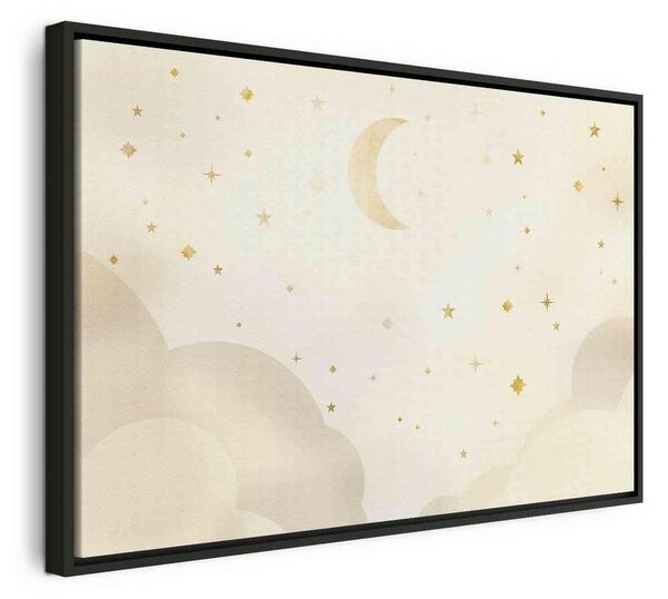 Quadro - Bright Night - Moon Accompanied by Many Stars on a Light Background