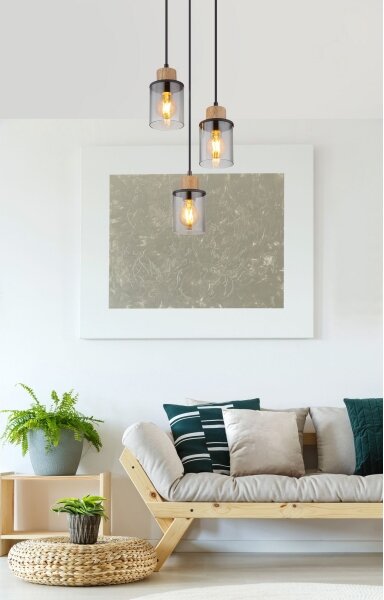 Globo 15707-3HR - Lampadario a sospensione con filo REID 3xE27/15W/230V diametro 27 cm quercia