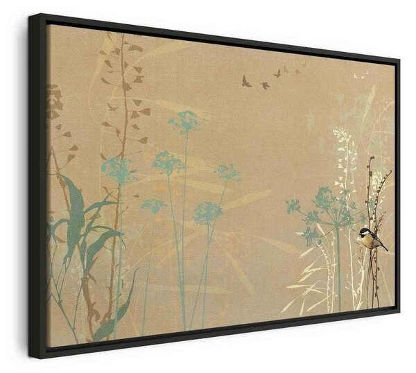 Quadro - Tiny Bird - Colorful Grasses in Golden Shades of Sunset