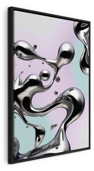 Quadro - Metallic Fluidity - Abstract Silver Forms on a Mint-Purple Background
