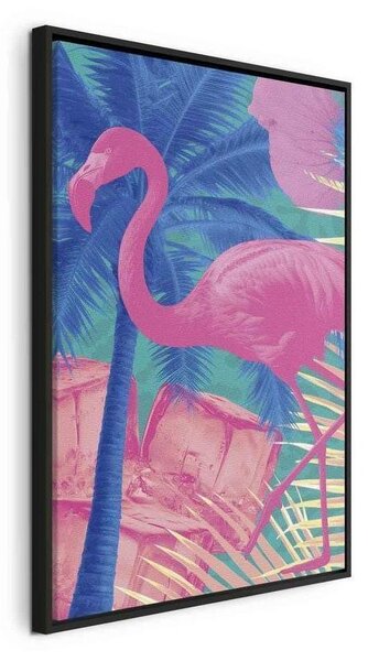 Quadro - Pink Flamingo - Abstract Flamingo Against Palms and Ice Cubes