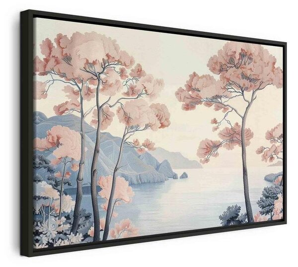 Quadro - Landscape with the Ocean Cliffs and Trees in Delicate Pink Shades