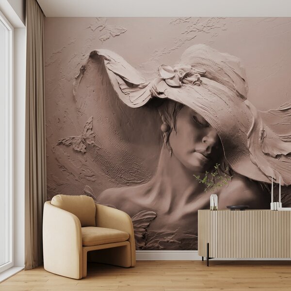 Carta da parati Donna con cappello 3D, Carta da parati che aumenta lo spazio, u62592v1 : Uwalls.it