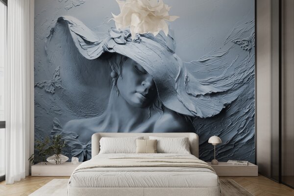 Carta da parati Donna con cappello 3D, Carta da parati che aumenta lo spazio, u62592v2 : Uwalls.it