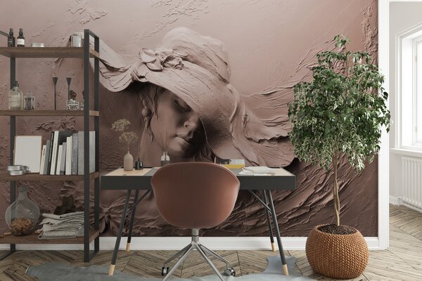 Carta da parati Donna con cappello 3D, Carta da parati che aumenta lo spazio, u62592v1 : Uwalls.it